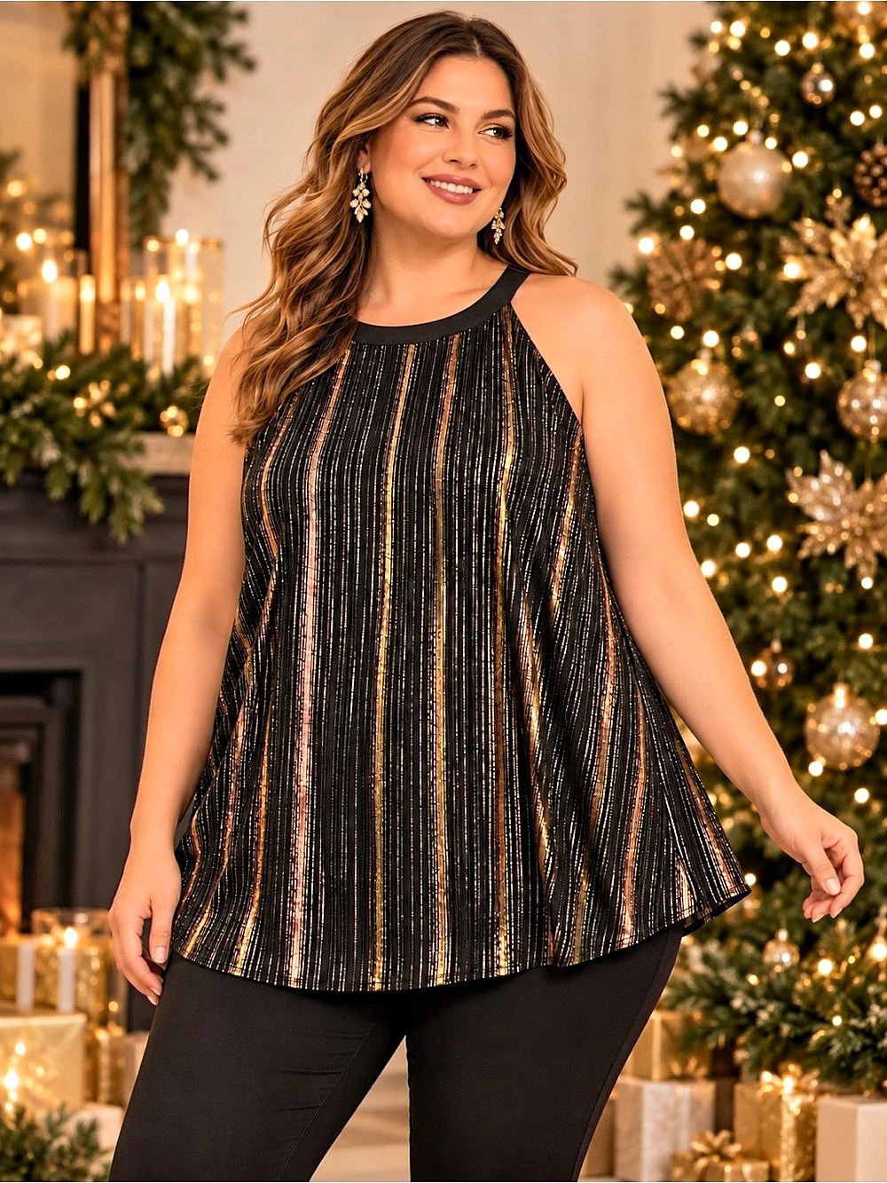 Torrid Black Metallic Striped Cold Shoulder Blouse Size 2